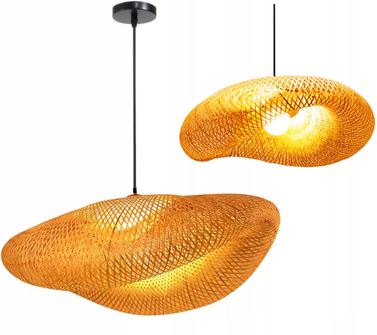 Lampa Wisząca Pleciona Bambus Natural Boho Drewno