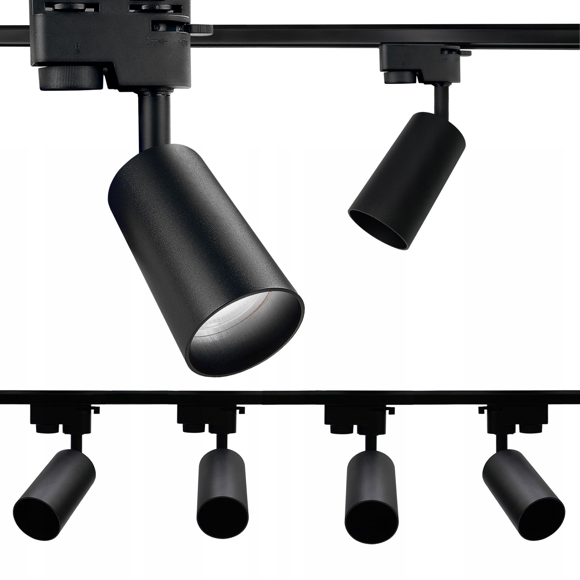 Zestaw 4x Spot Reflektor Ruchomy Czarny Na GU10 Szynoprzewód Szyna 1,5m
