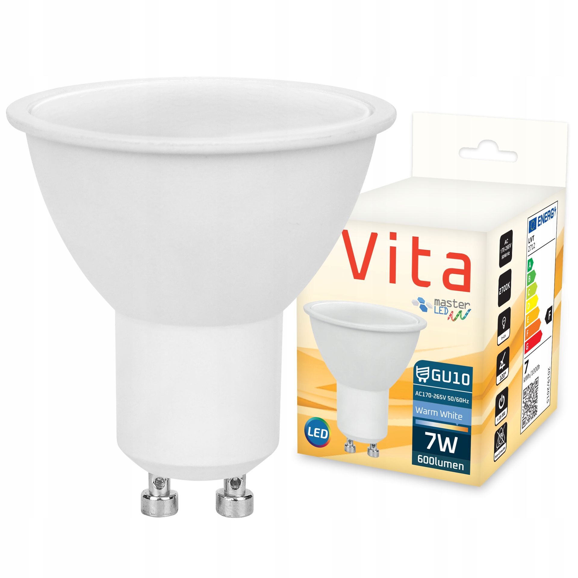 Żarówka Led GU10 7W biały ciepły 2700K 230V Mocna Niemrugająca Premium