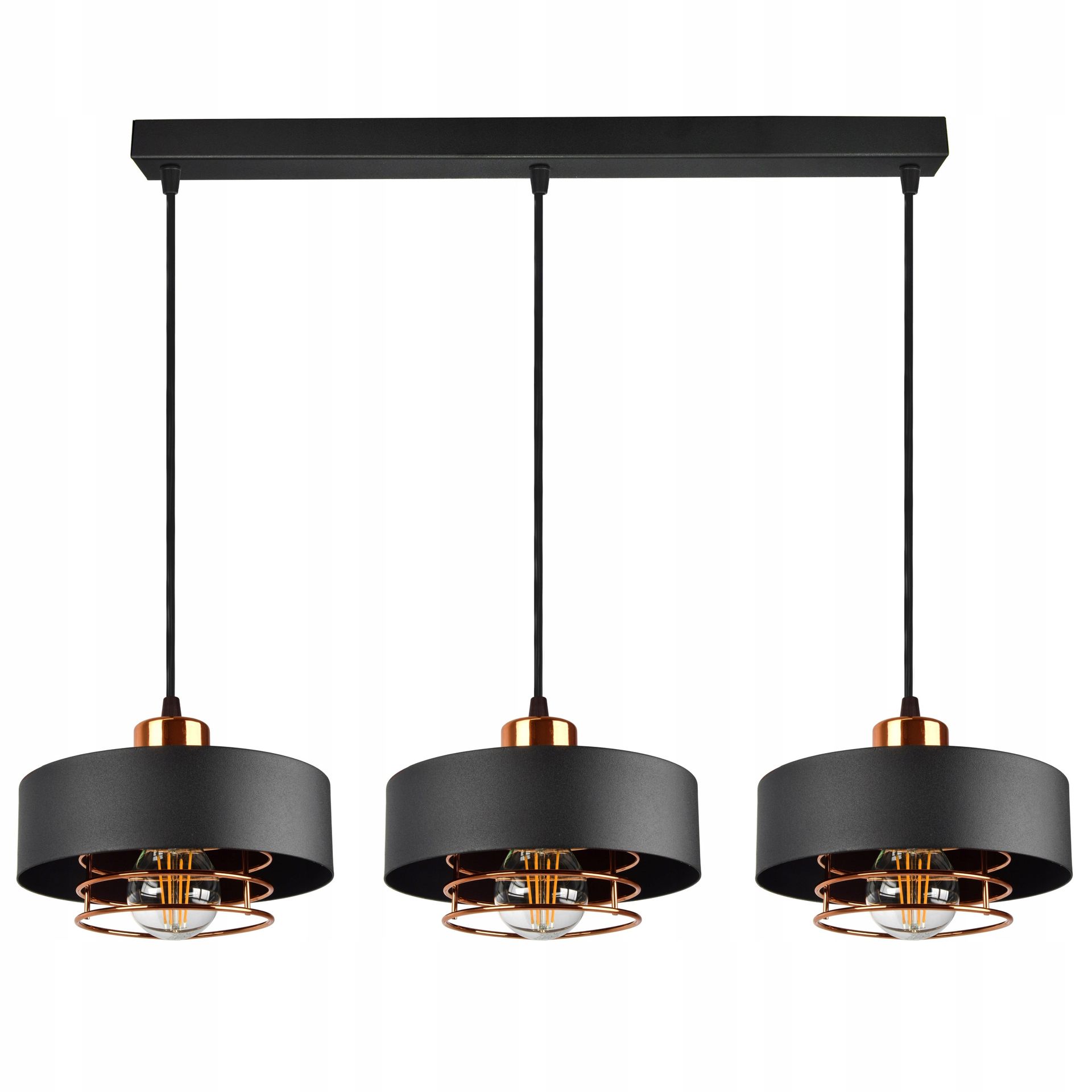 Lampa Wisząca Sufitowa Żyrandol Czarna z Miedzią