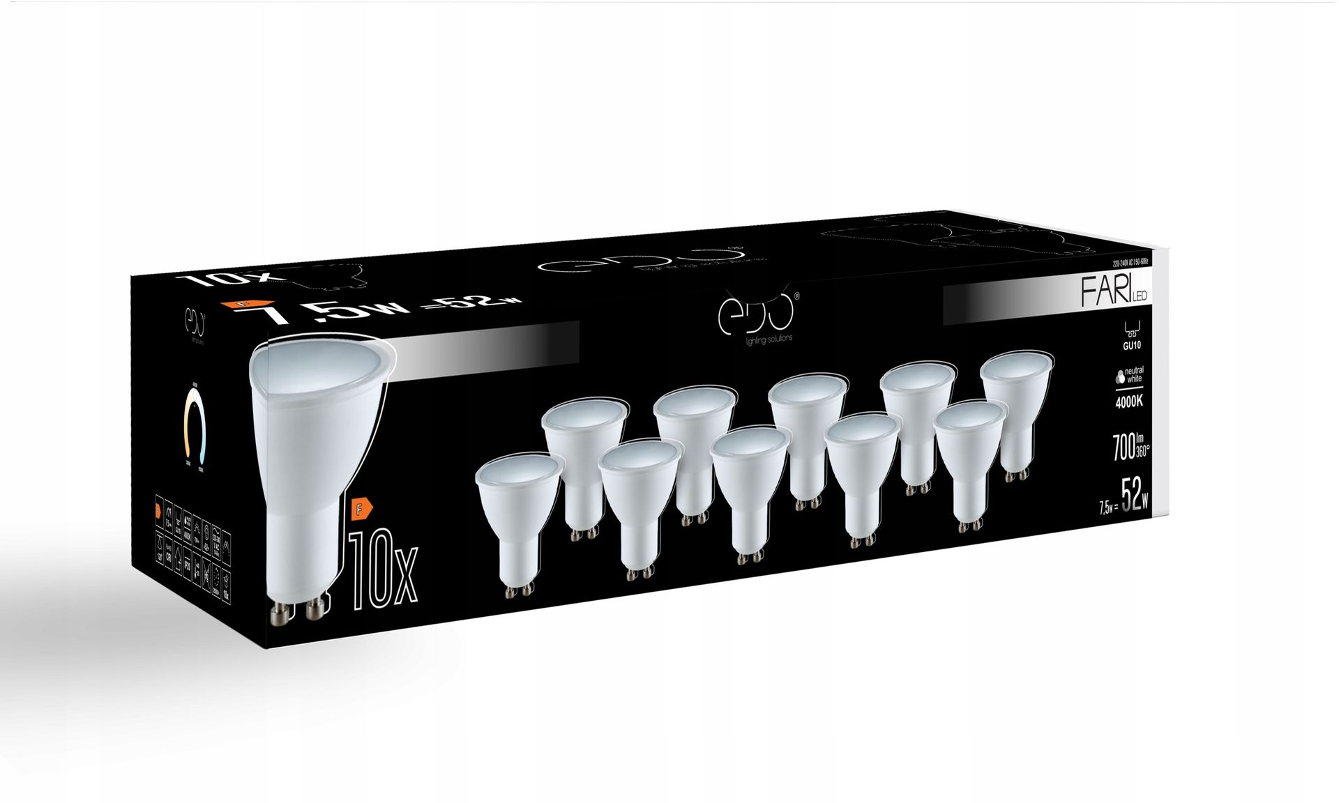 Zestaw 10x Żarówka Led GU10 7,5W 4000K 700lm Edonie Mruga|