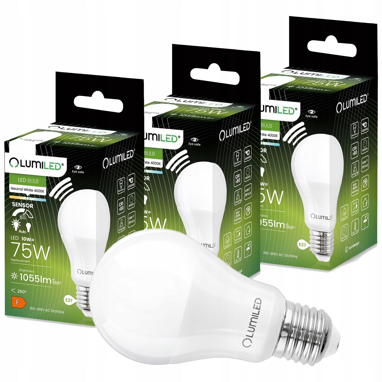 3X Żarówka Led E27 10W Czujnik Ruchu I Zmierzchu