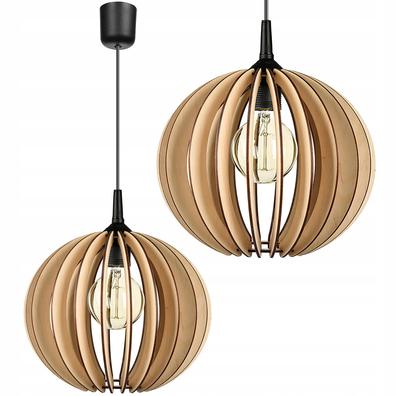 Lampa Sufitowa Wisząca Drewniana Kula 1xE27 Żyrandol Led