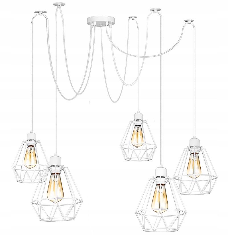 Lampa wisząca pająk żyrandol biały 5 klosz premium