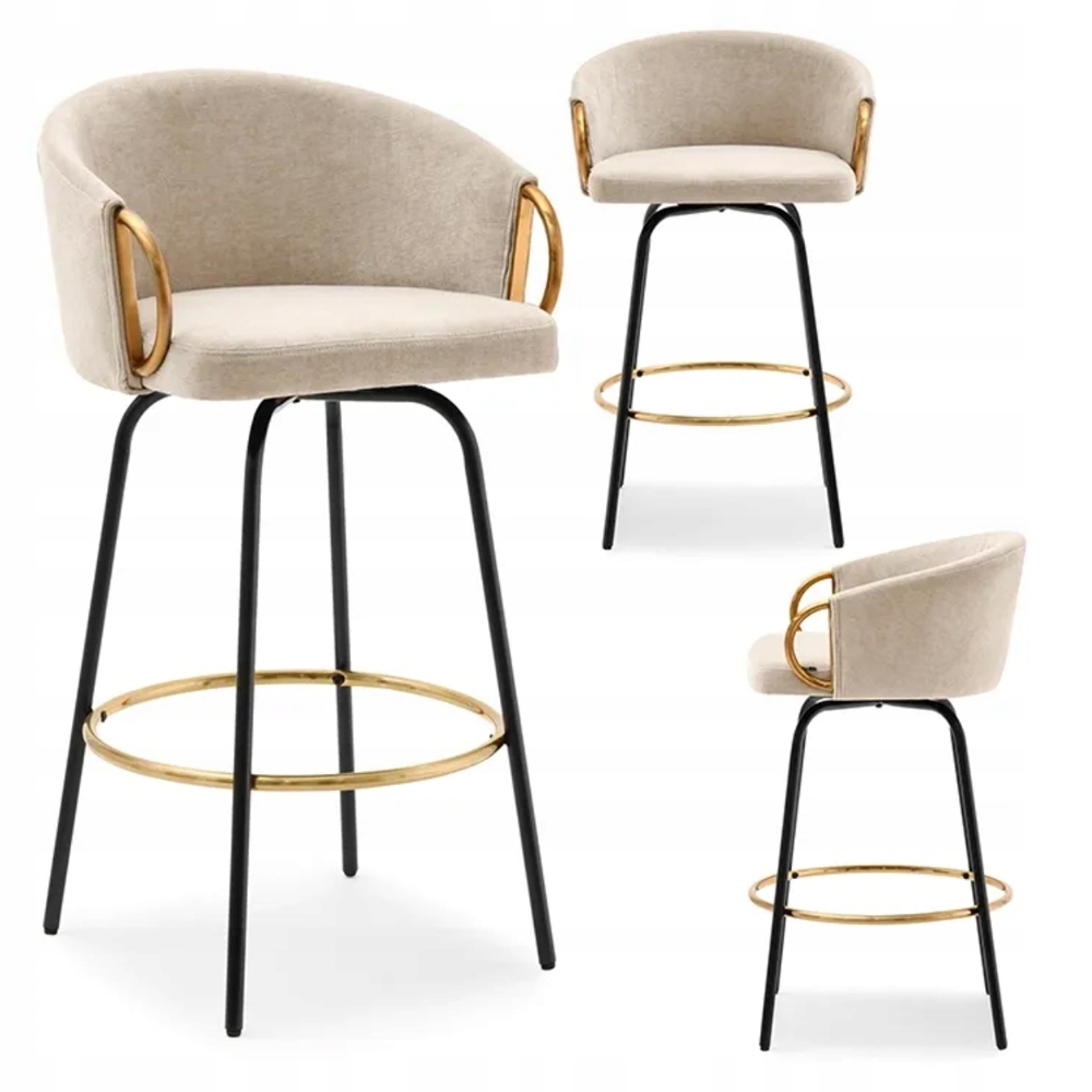 Obrotowe Krzesło Barowe Z Kubełkowym Siedziskiem Clara Krem Złoty