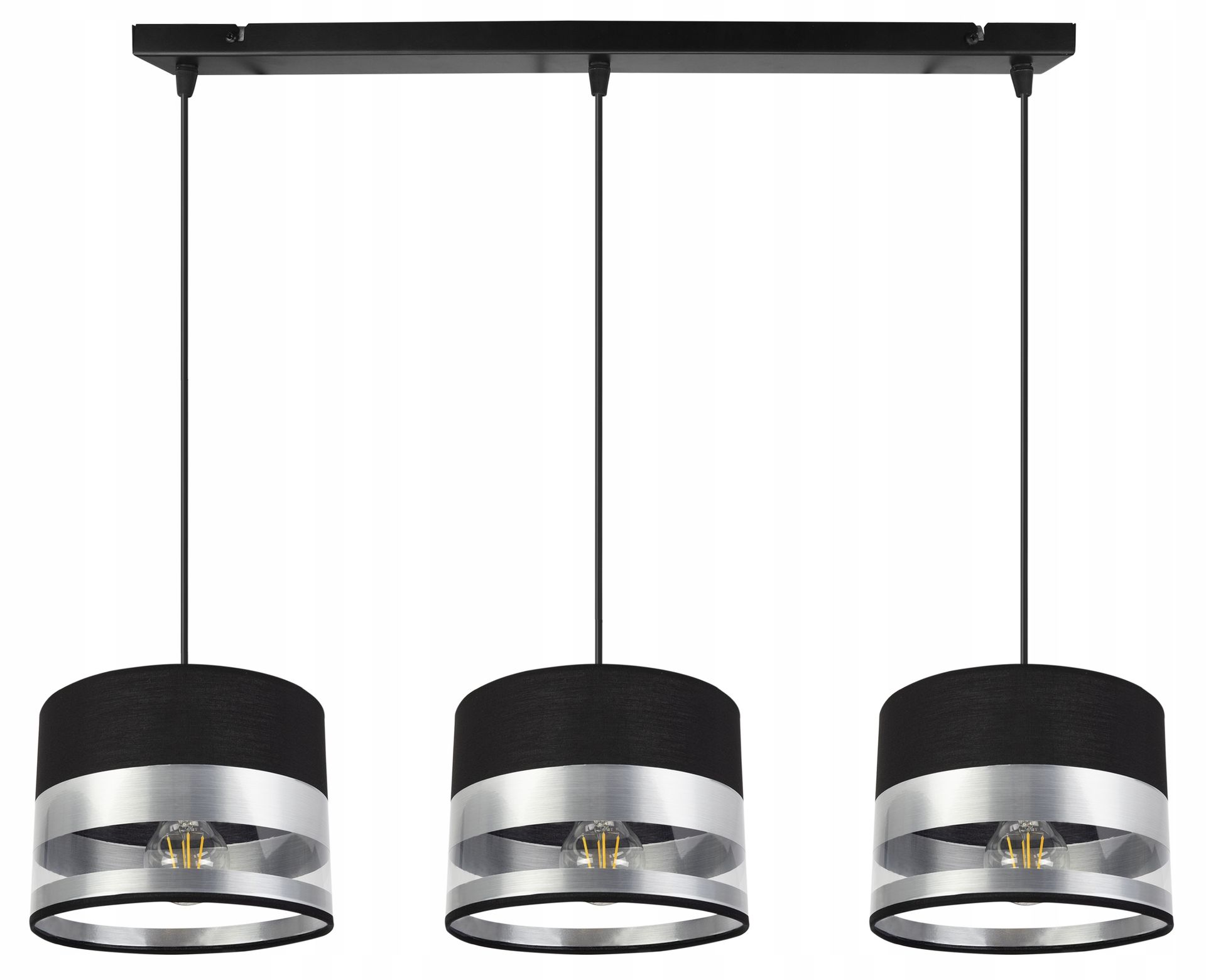 Lampa Sufitowa Wisząca Żyrandol Chrom Czarny Abażur Listwa Glamour Nad Stół