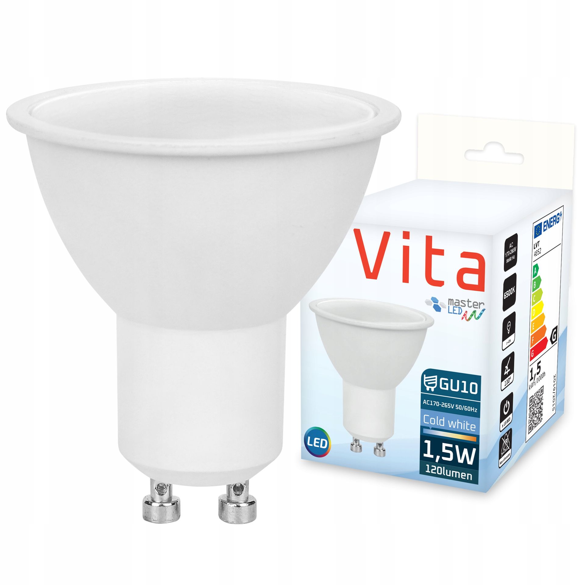 Żarówka Led GU10 1,5W biały zimny 6500K 230V Mocna Niemrugająca Premium