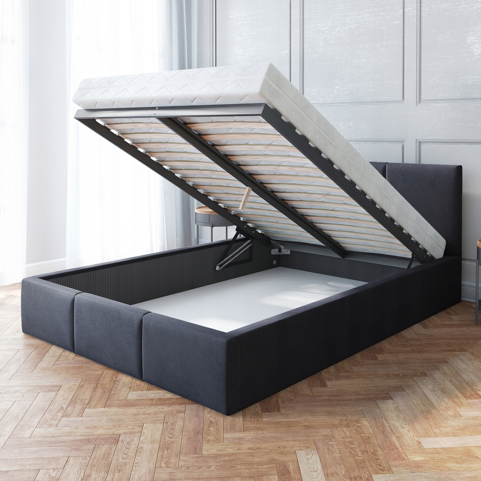 Łóżko 160x200 tapicerowane stelaż materac Amber