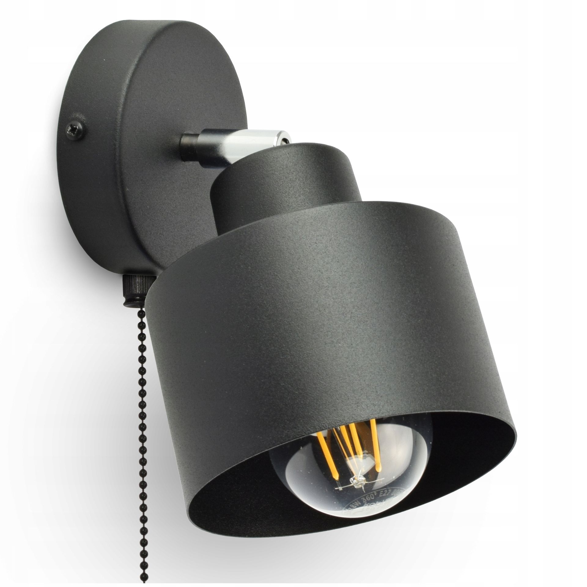 Lampa Ścienna Kinkiet z Włącznikiem Czarny Roller 382-KGW1 E27