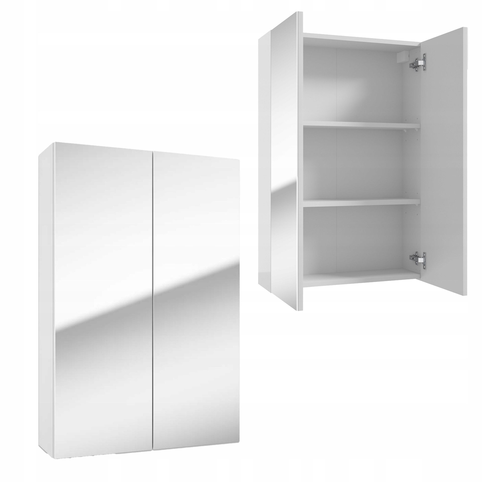 Biała Szafka Łazienkowa Wisząca z Lustrem 60 x 90 cm Duża Matowa 2 Półki