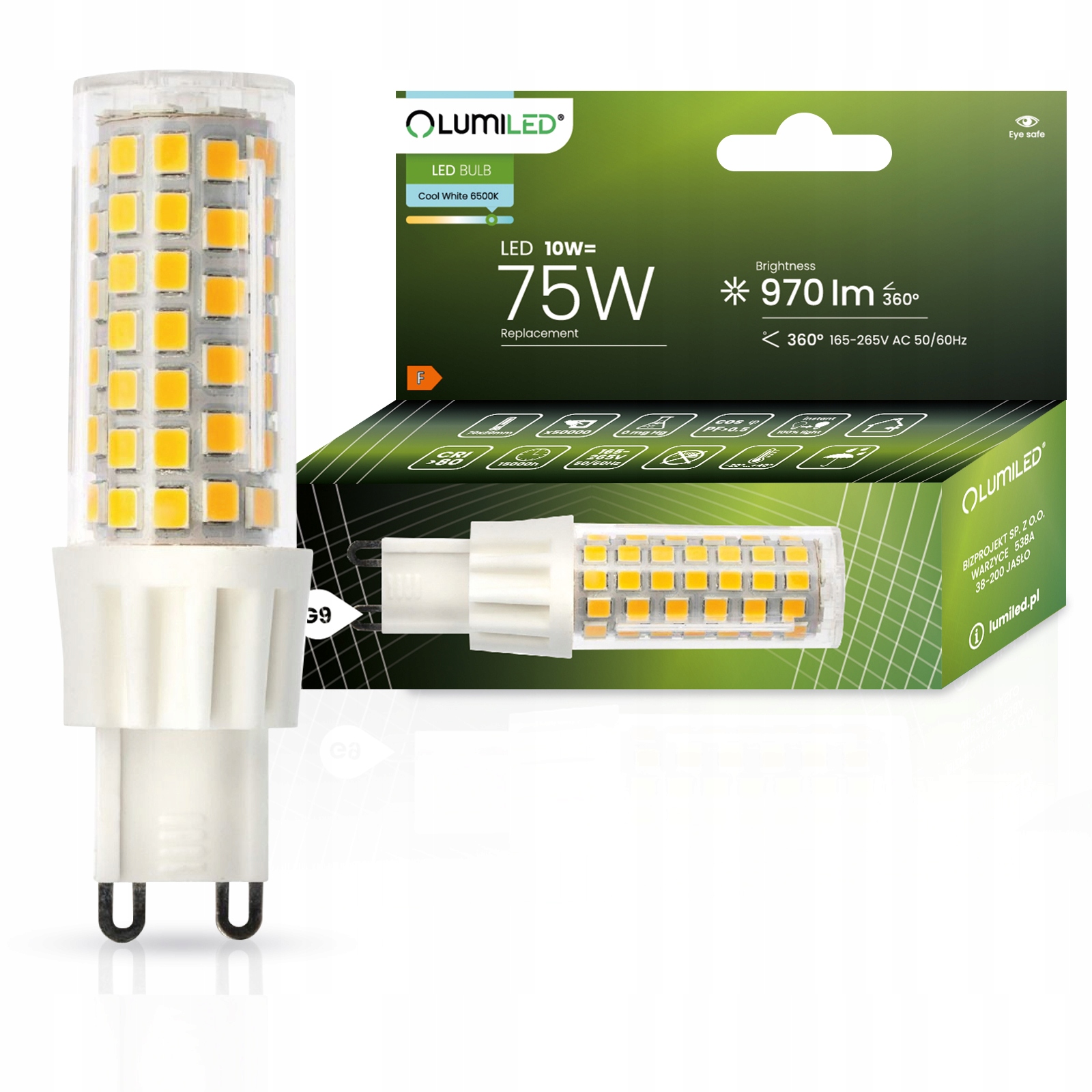 Żarówka Led Kapsułka Mini G9 10W 75W 6500K Zimna Barwa Smd 230V Lumiled