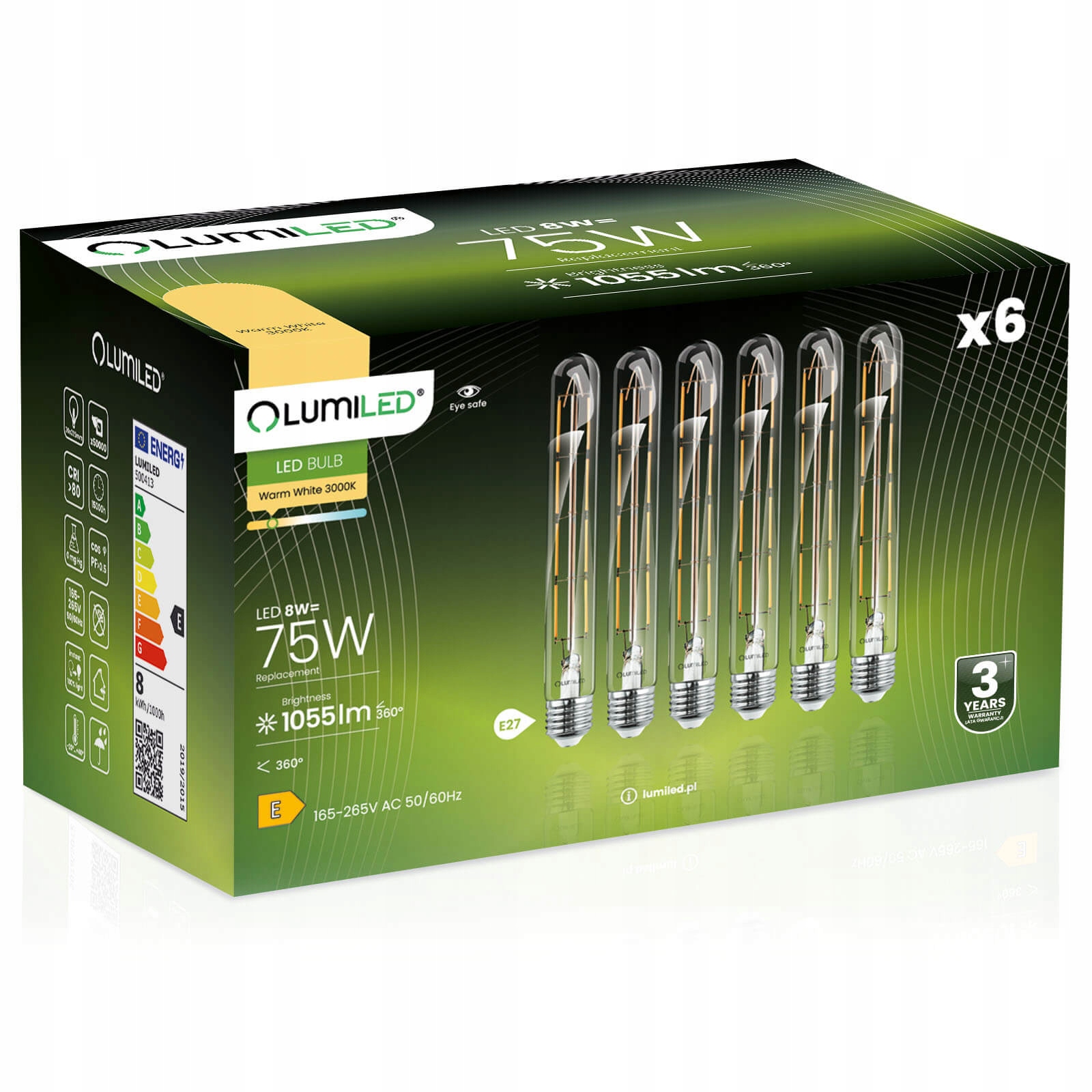 6X Żarówka Led E27 Tuba T30 8W 65W 3000K Lumiled