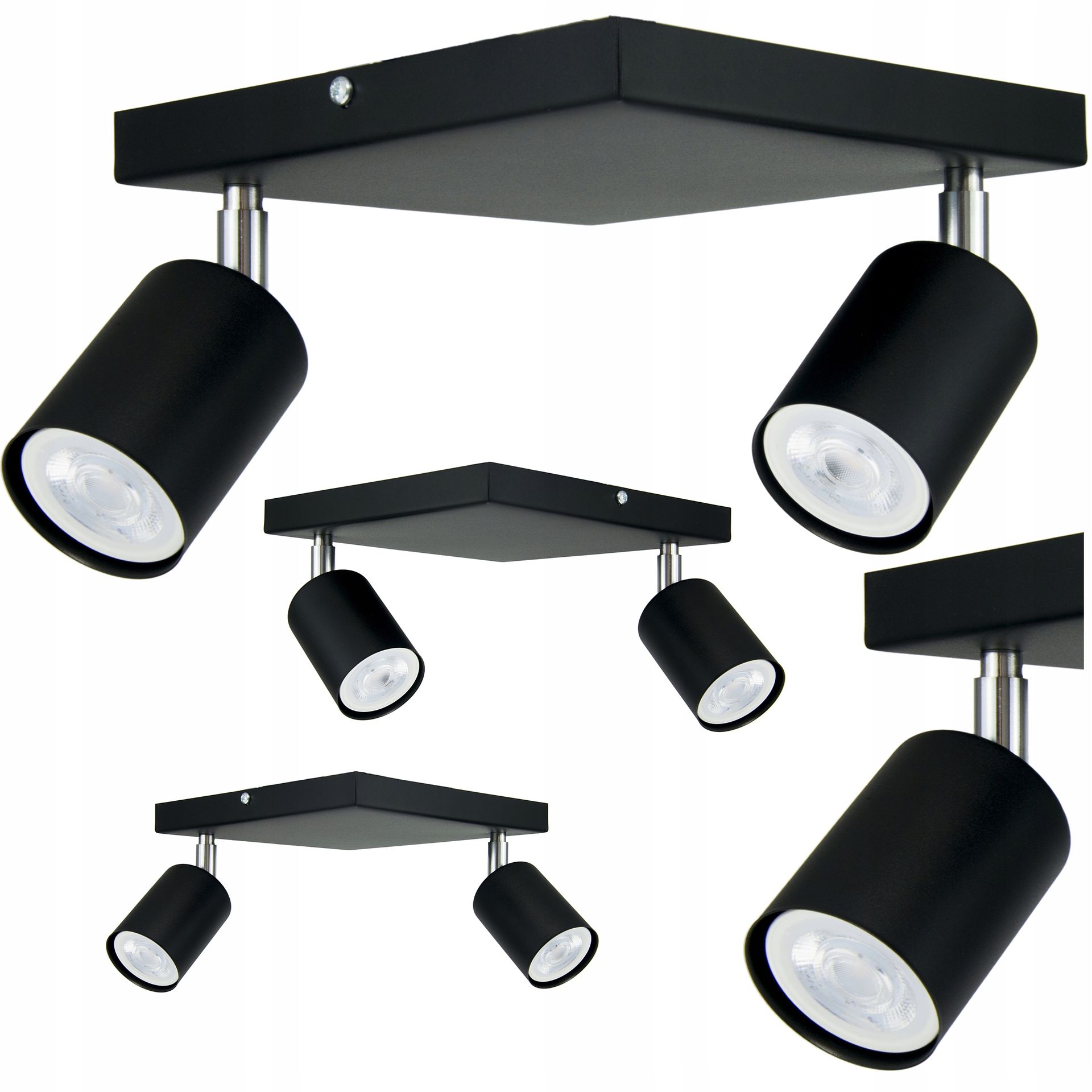 Plafon Spot GU10 Czarny Lampa Halogenowa Sufitowa Kwadrat Regulacja Led