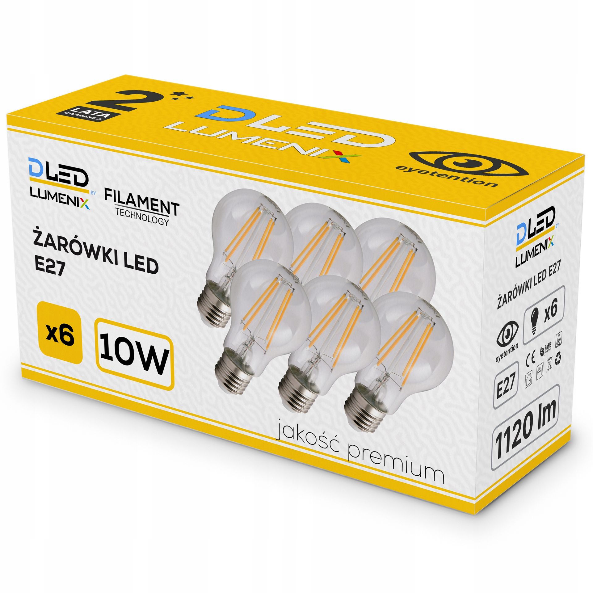6x Żarówka E27 Led Filament Edison Ozdobna Kula 10W 1120lm Neutralna