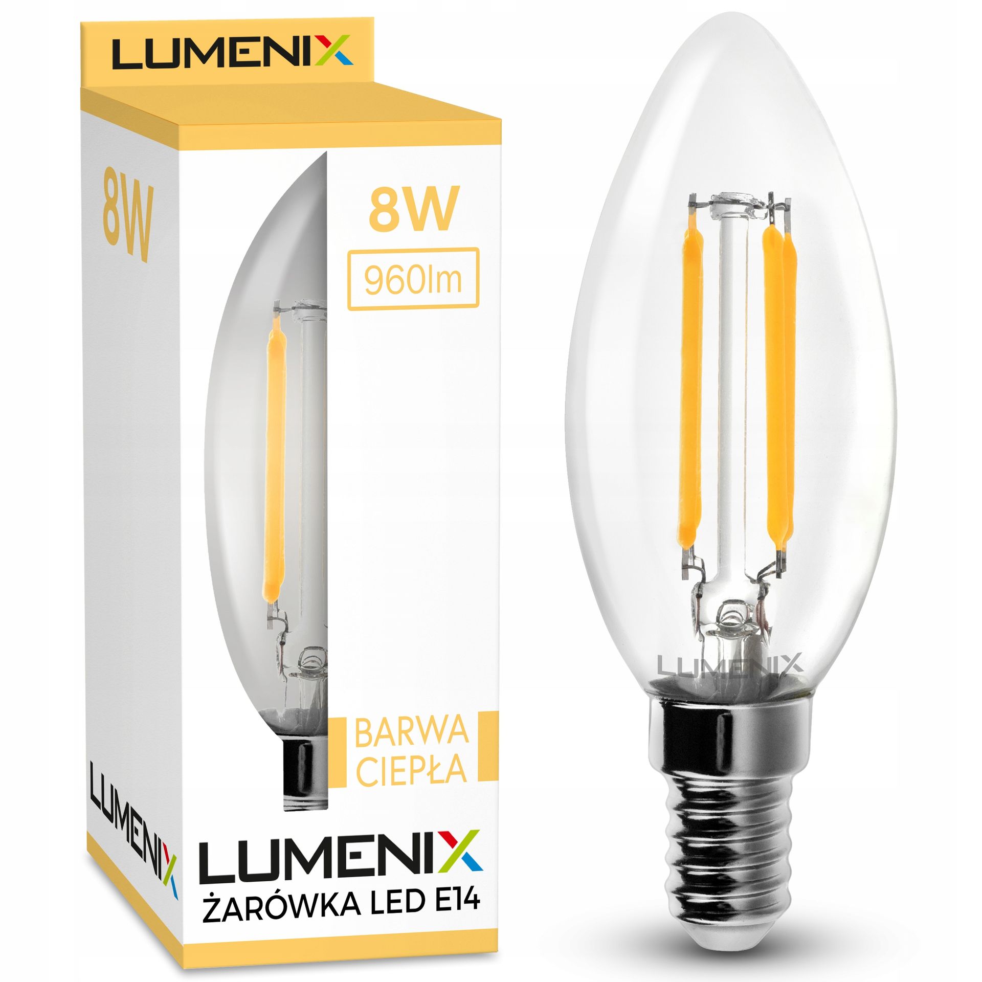 Żarówka E14 Led Filament Edison Ozdobna Świeczka 960lm 8W Ciepła