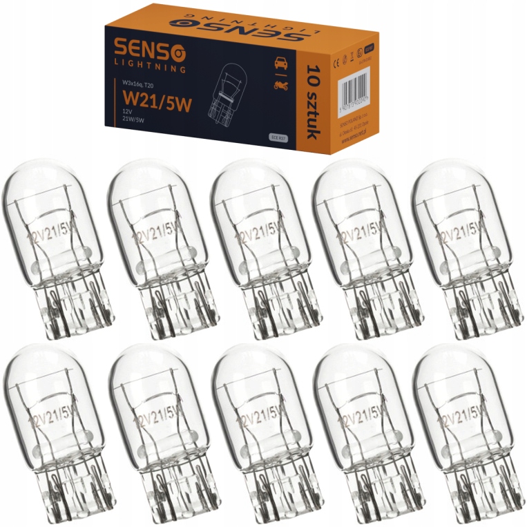 Żarówki Senso W21/5W 12V Homologacja E4 x10sztuk