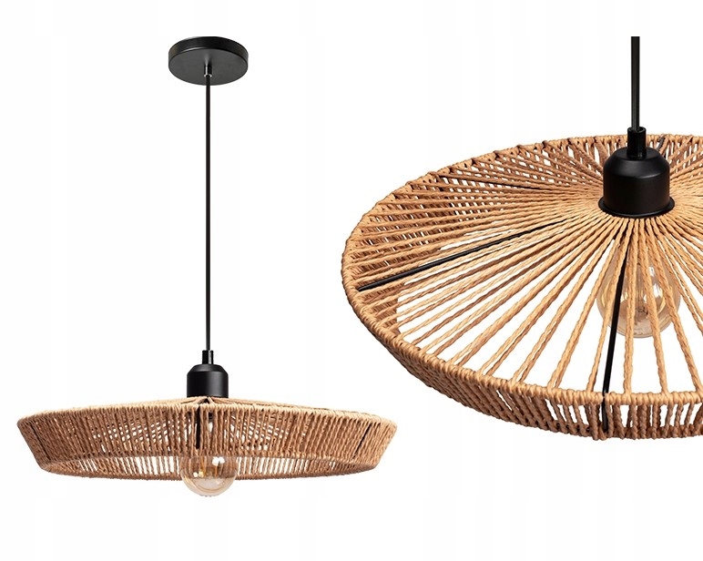 Lampa Sufitowa Wisząca Naturalna Boho Brązowa Sznurek Jutowy E27