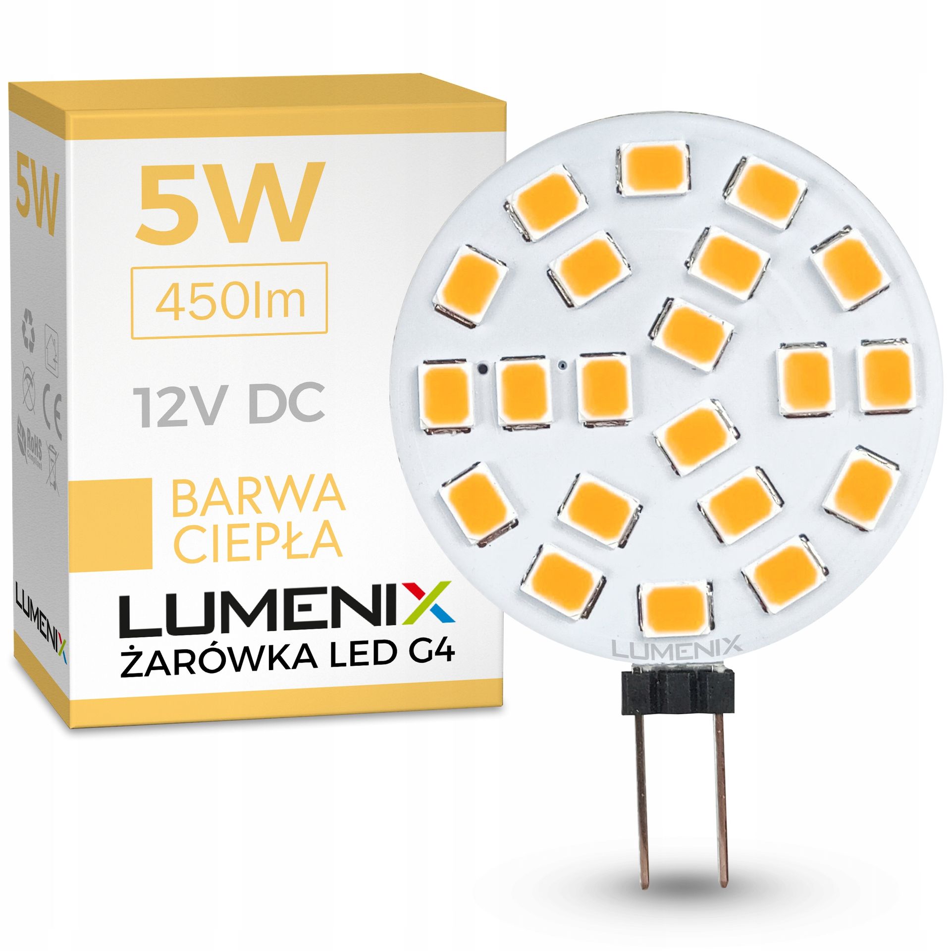 Żarówka Led G4 12V DC 5W 450lm Biała Ciepła talerzyk