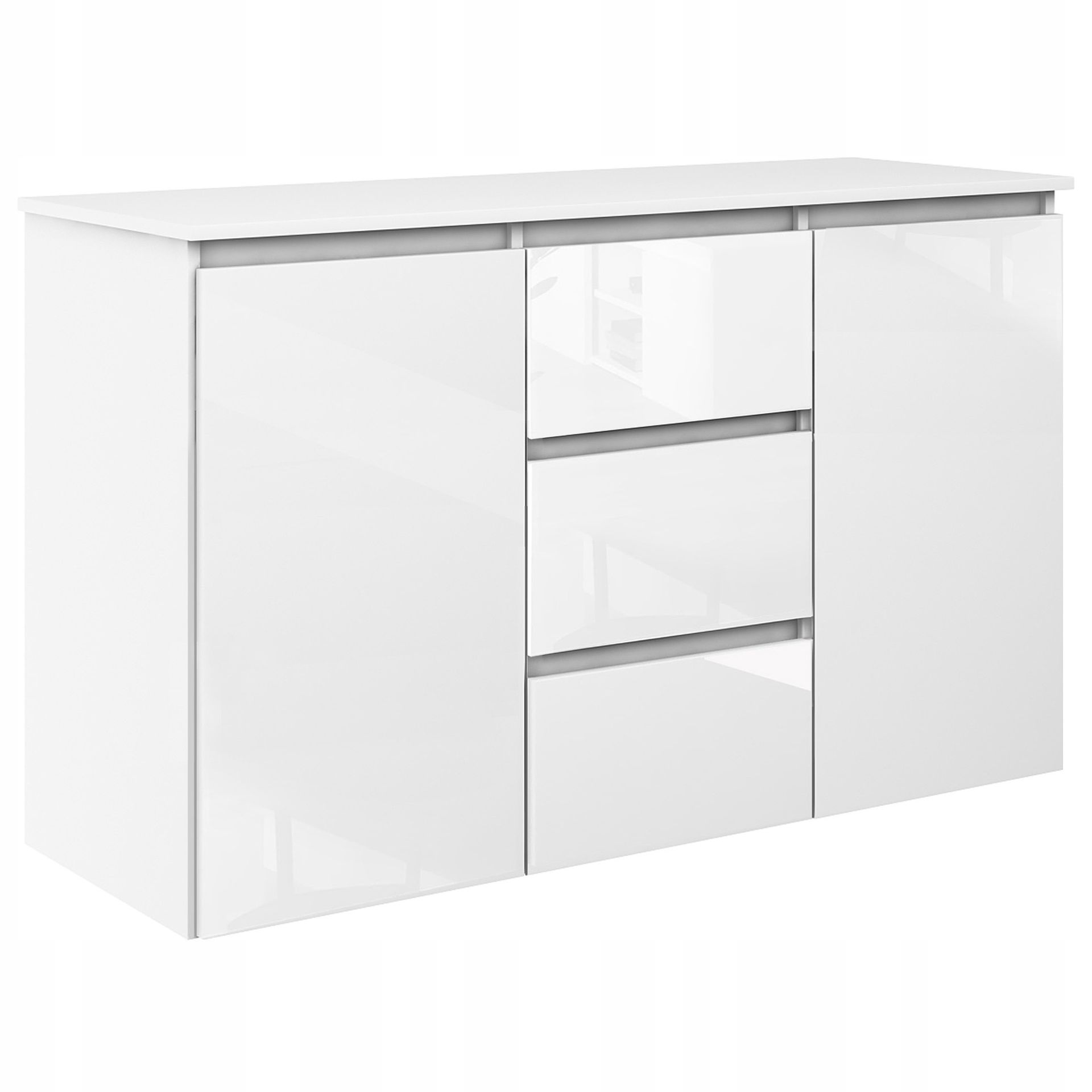 Duża Nowoczesna Komoda System Megan Półki Szuflady Fronty Biały Połysk