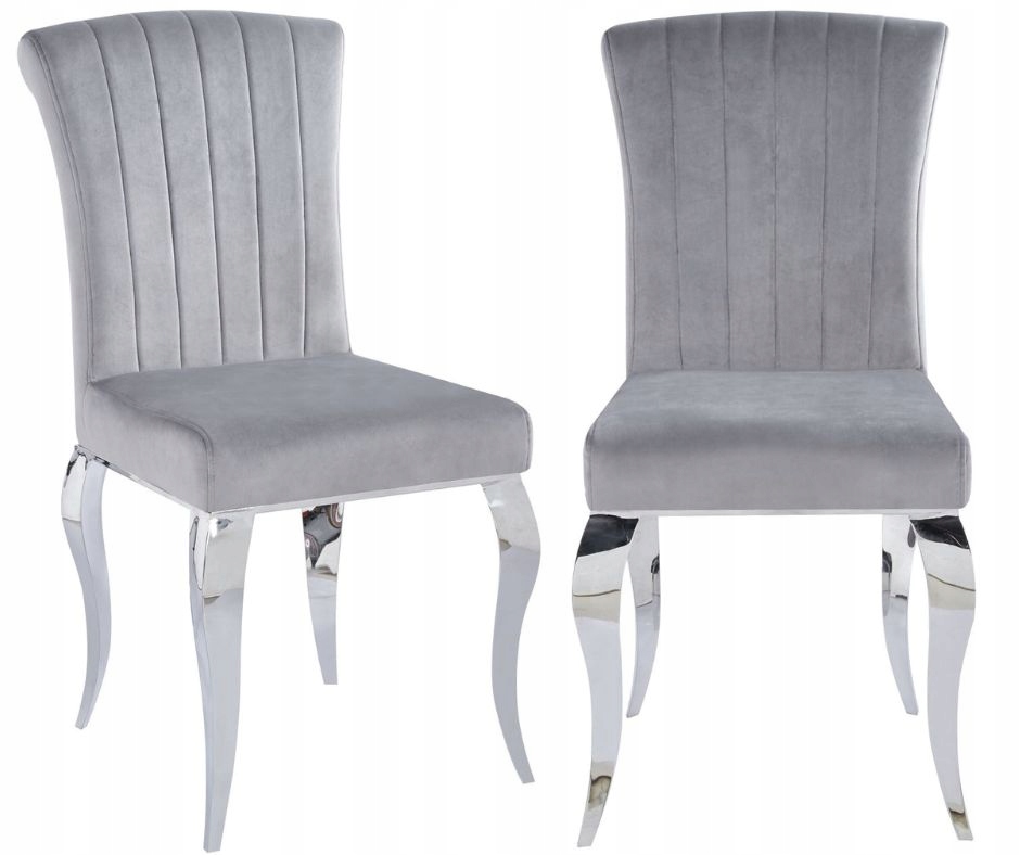 Krzesło Szare Velvet Nogi Chrom Gięte Ludwik Glamour Tapicerowane