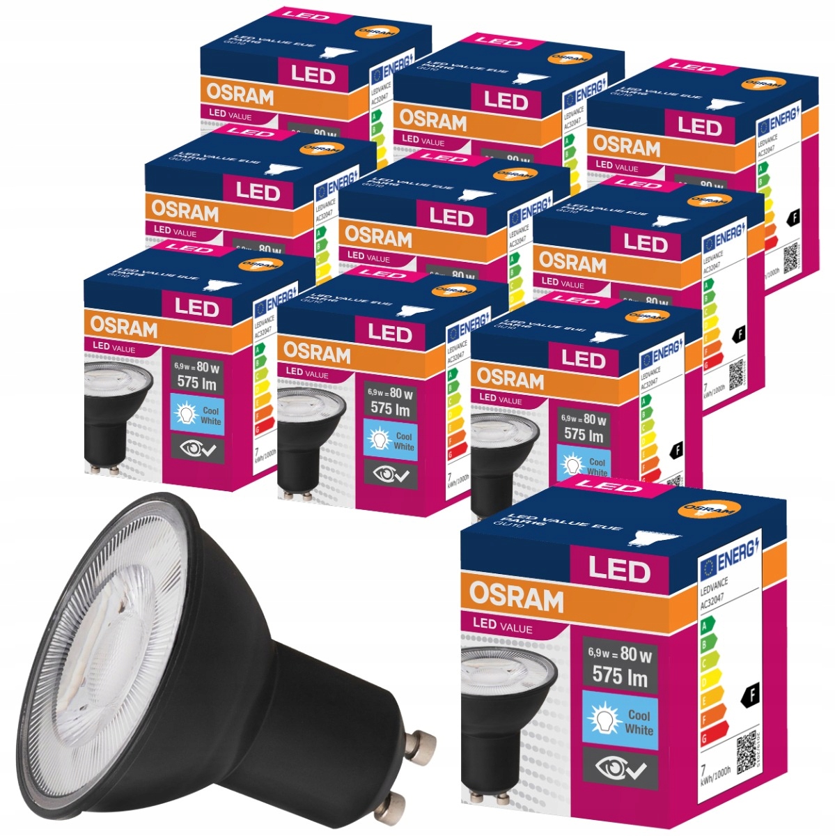 10x Żarówka Led GU10 6,9W 80W 6500K Czarna Osram