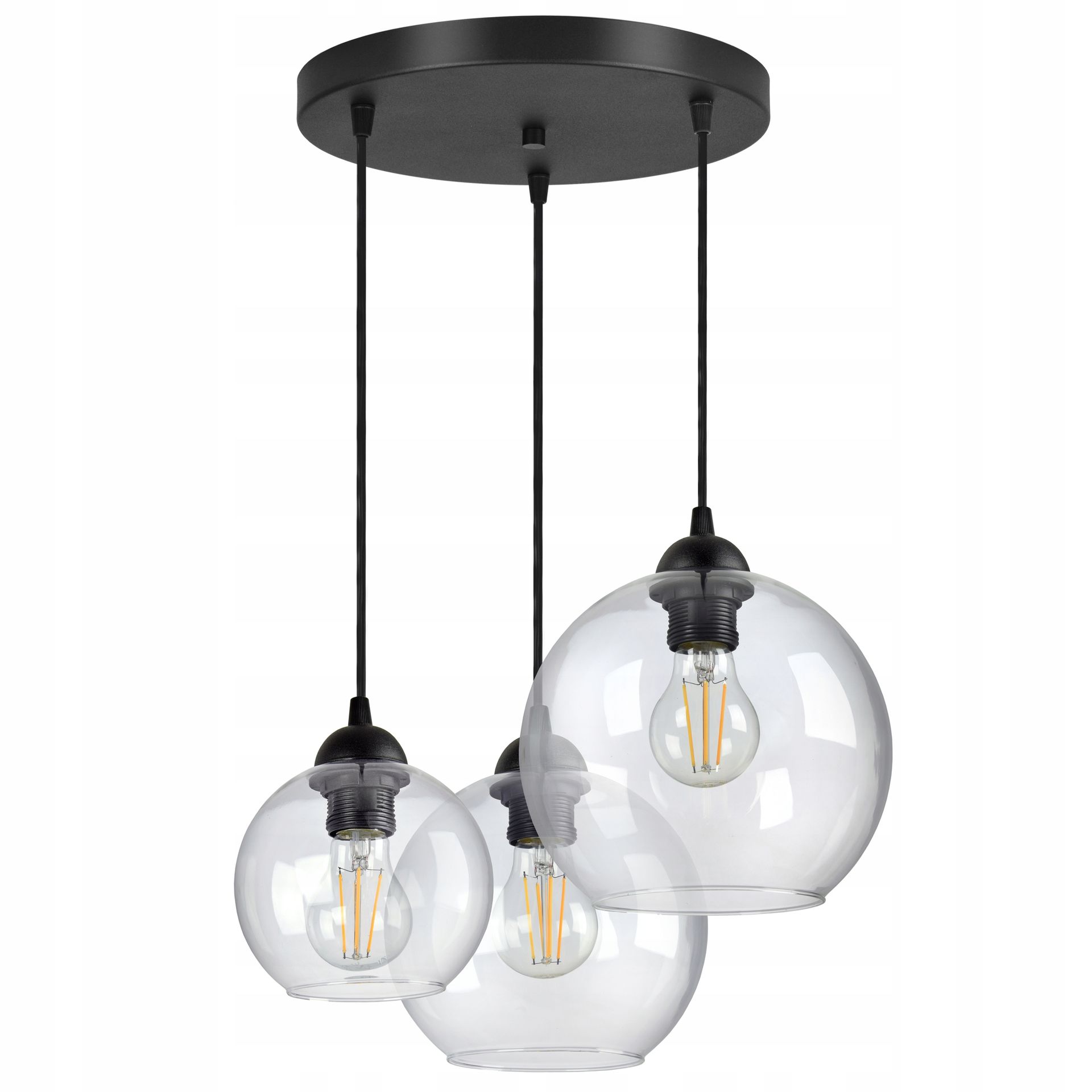Lampa Żyrandol Trzy różne szklane Kule Transparent