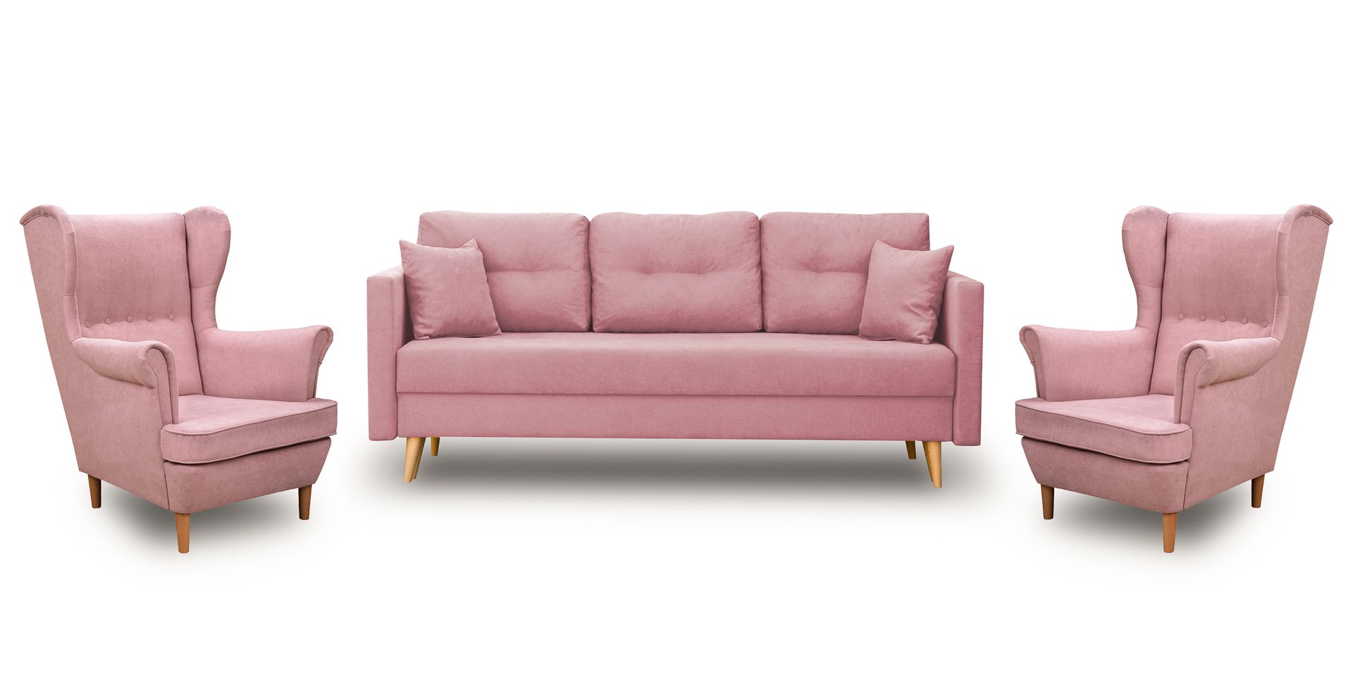 Stylowy Zestaw Wypoczynkowy Skandynawski Sofa Lahti 2xFOTEL Denver Różowy