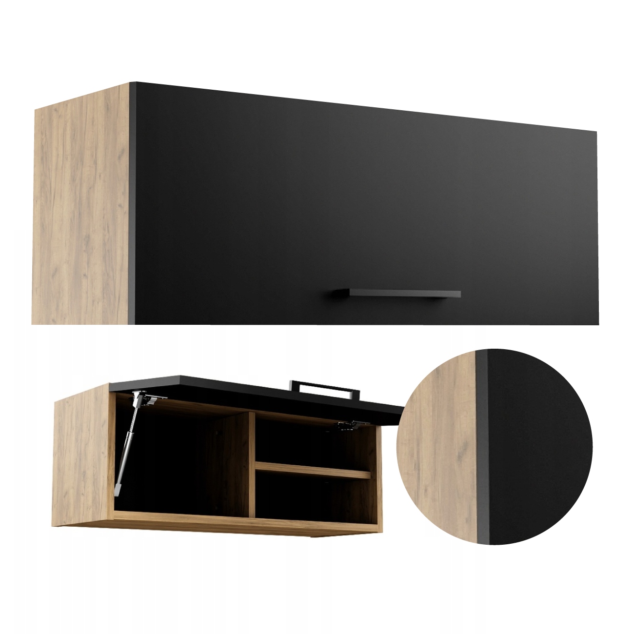 Szafka Łazienkowa Wisząca Pozioma 100 Dąb Złoty Craft 80cm Fronty Czarne