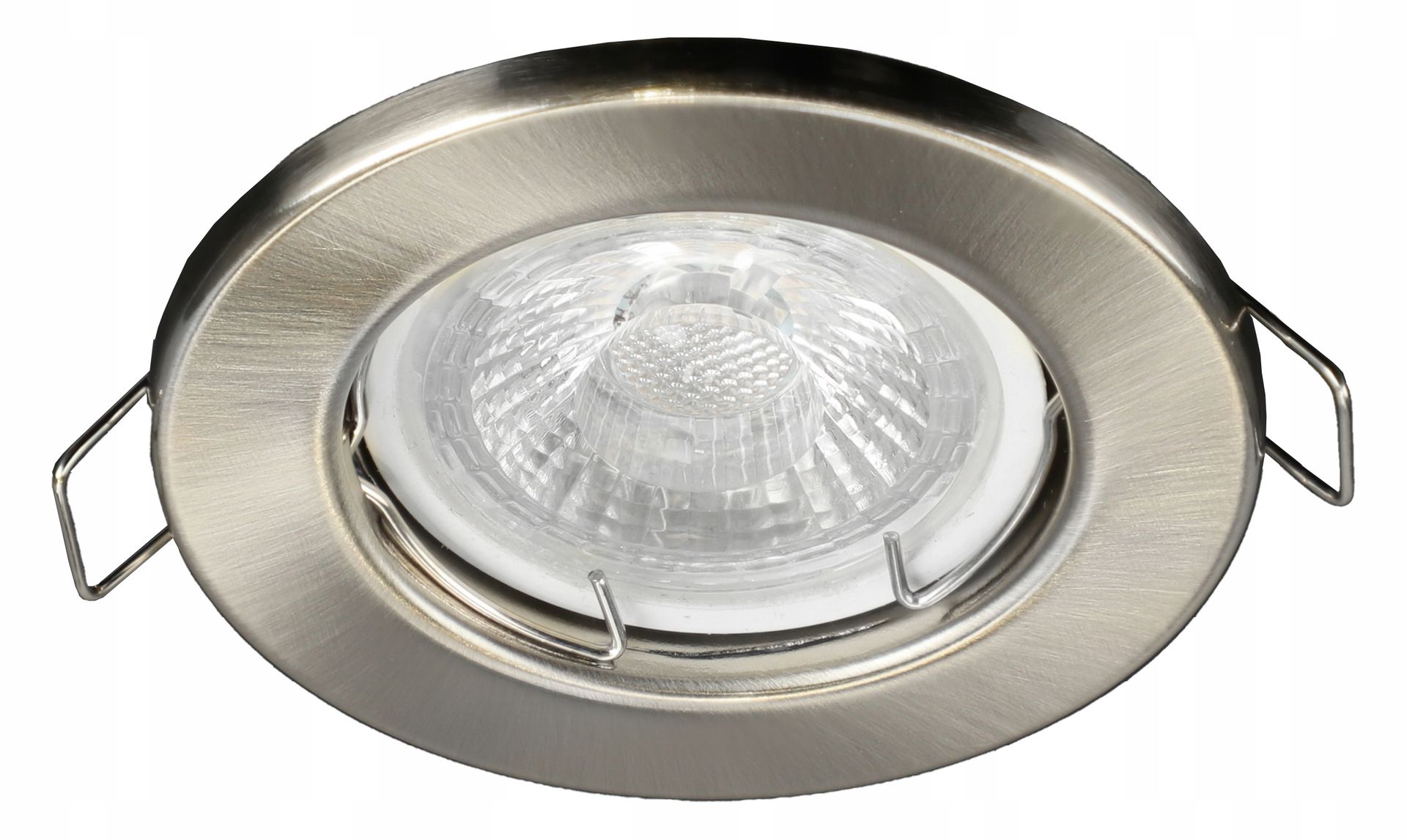 Oprawa sufitowa halogenowa stała okrągła GU10 oprawka oczko srebrna satyna