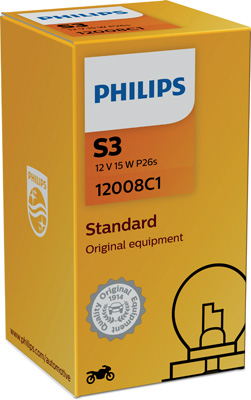 Zarowka 12V S3 12V 15W P26S Motocyklowe /karton/ 1- Szt Philips