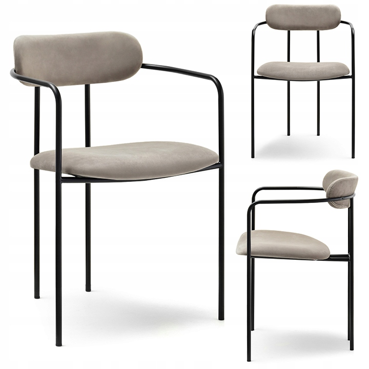 Krzesło Z Czarną Ramą Podłokietniki Malaga Beżowe Welur Premium