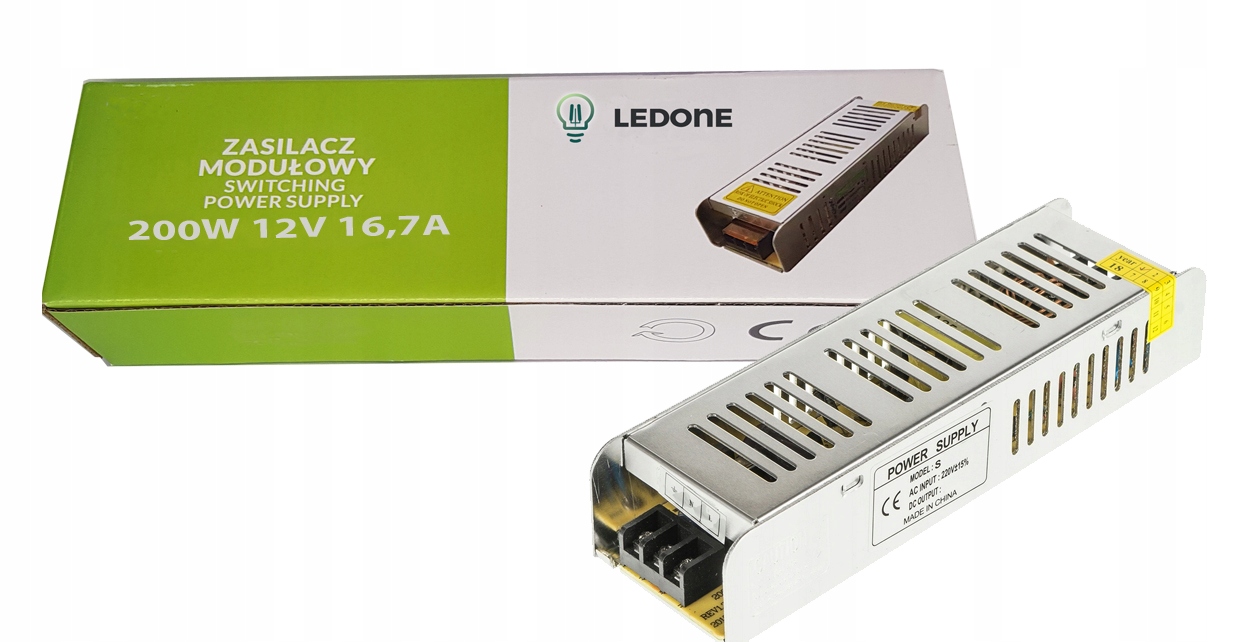 Zasilacz Montażowy 12V 200W Slim do Led taśma Cctv