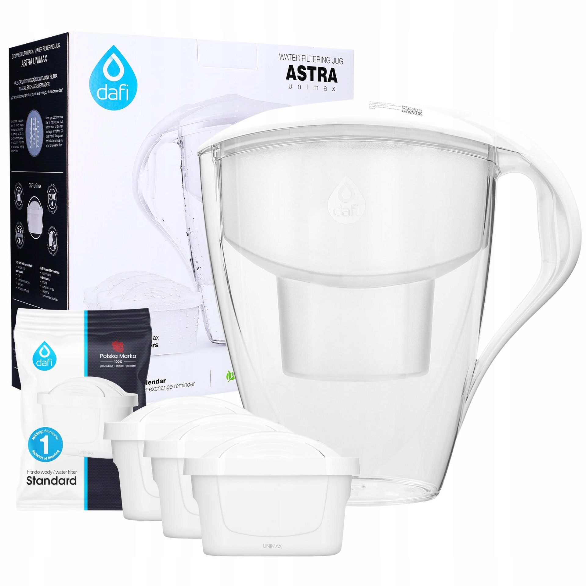 Dzbanek filtrujący Dafi Astra 3l manualny 3x filtr Dafi Unimax biały