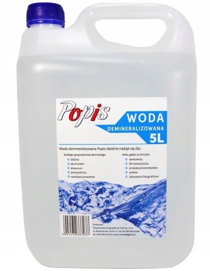 Woda Demineralizowana Popis Destylowana czysta, bańka 5L