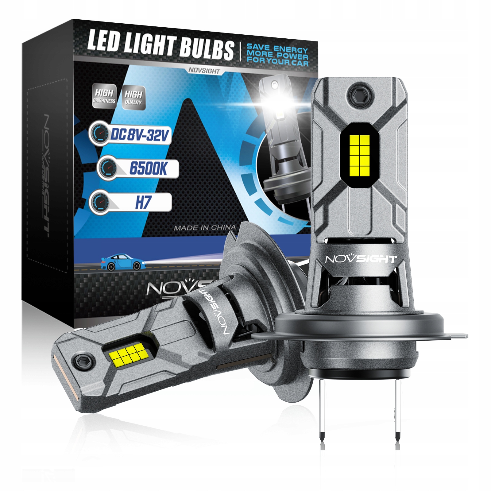Żarówki Led H7 360° Zestaw 600% Bardzo Mocne 1:1 Canbus 6500K Novsight Ce