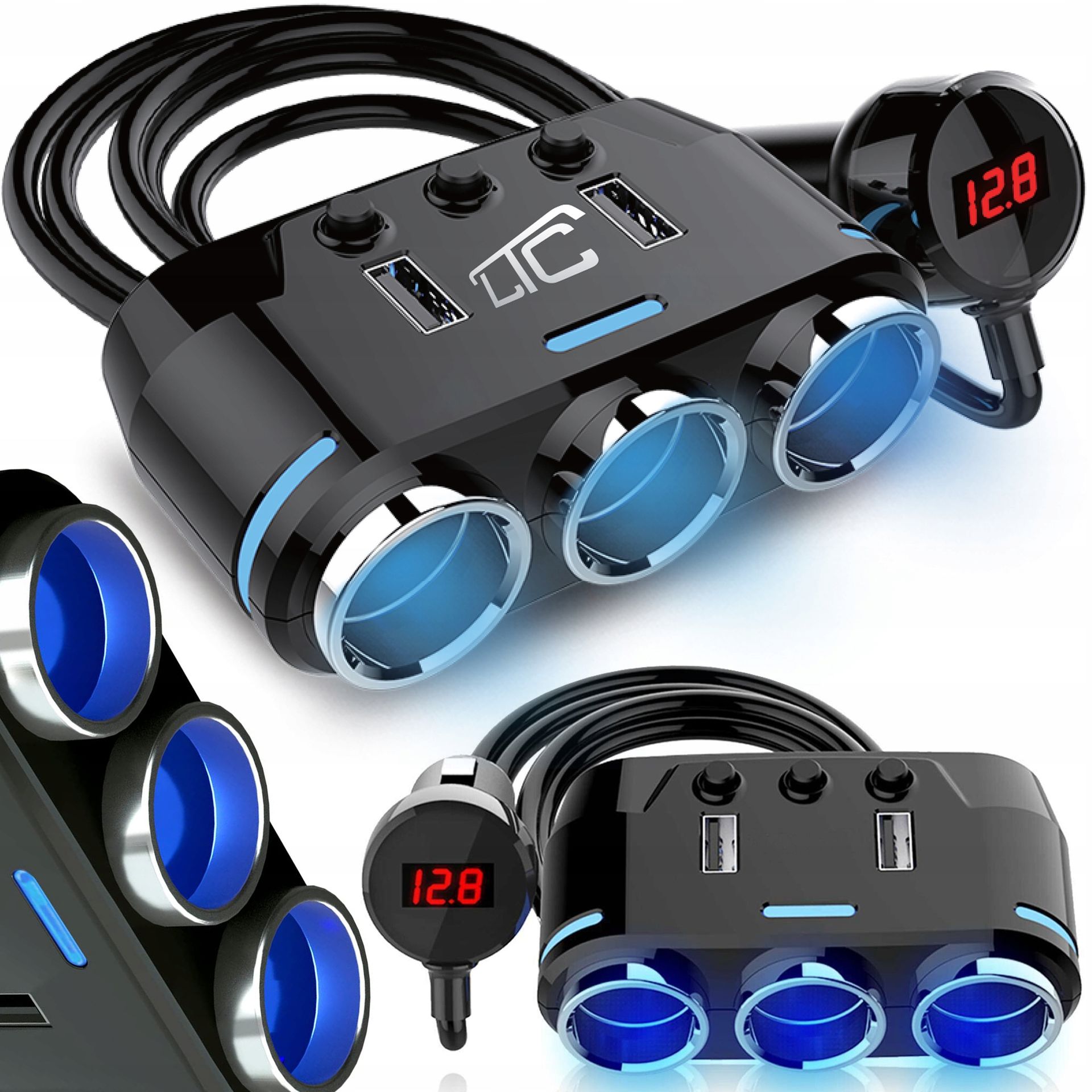 Rozdzielacz Rozgałęźnik 3 Gniazda Zapalniczki Usb Szybka Ładowarka Qc