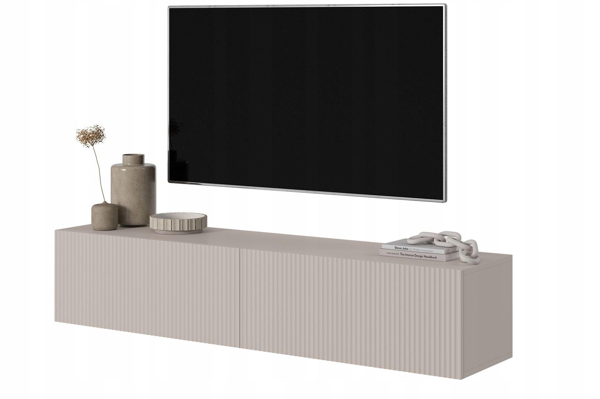 Szafka Rtv Veldio 140 cm Szary beż z frezowanym frontem Selsey Design