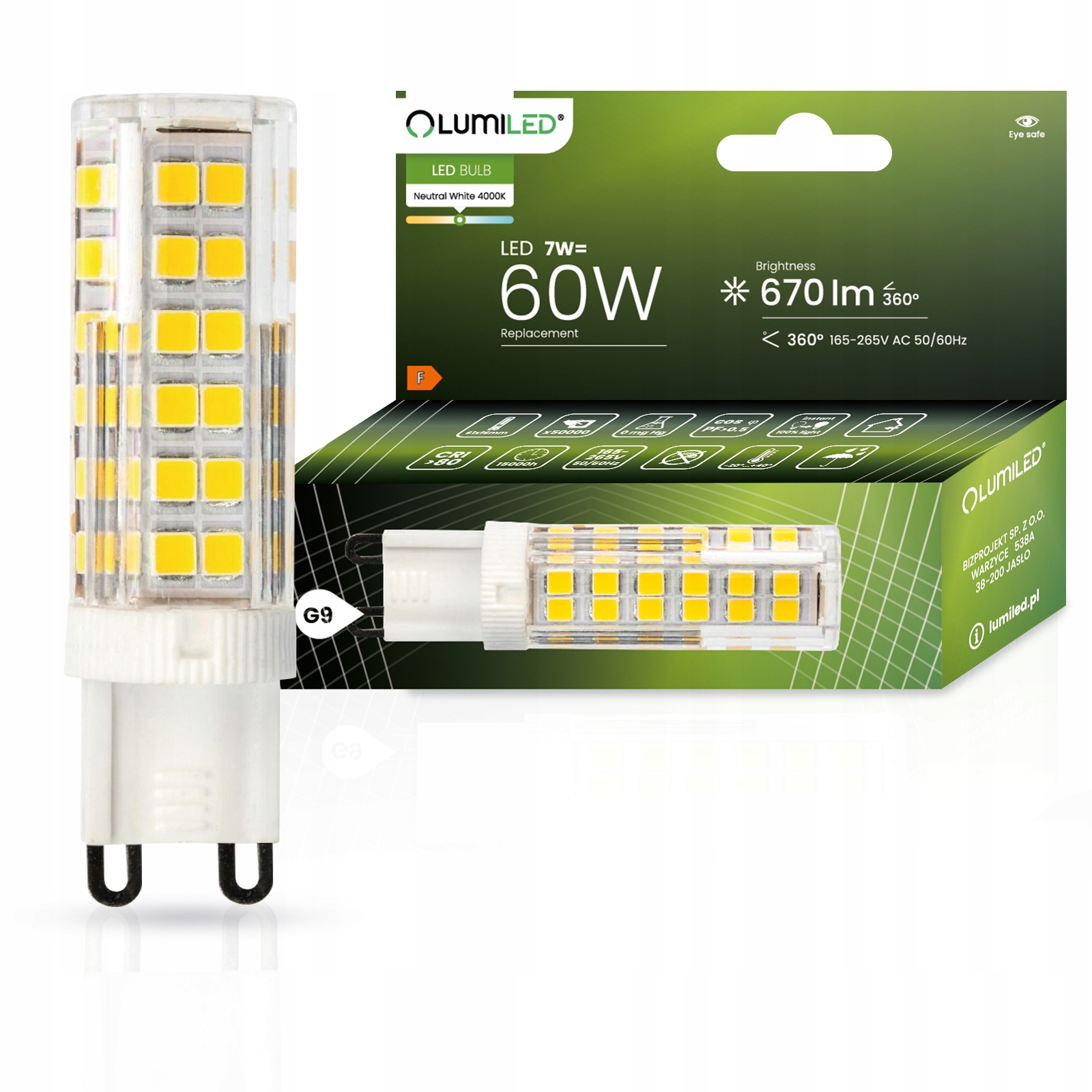Żarówka Led Kapsułka Mini G9 7W 60W 4000K Neutralna Smd 230V Lumiled