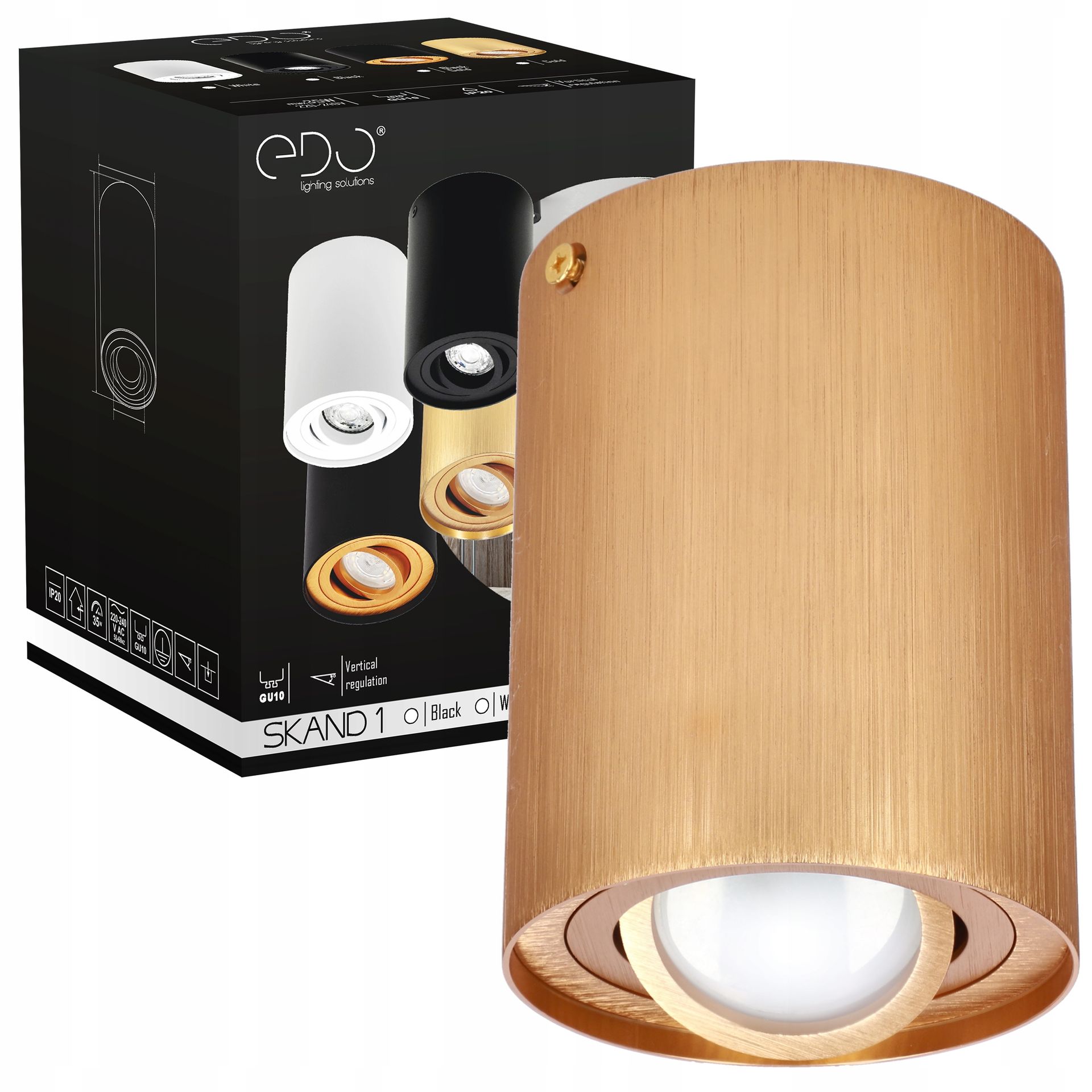 Oprawa Natynkowa Mat Walec Tuba Led Ruchoma GU10 Złota Edo