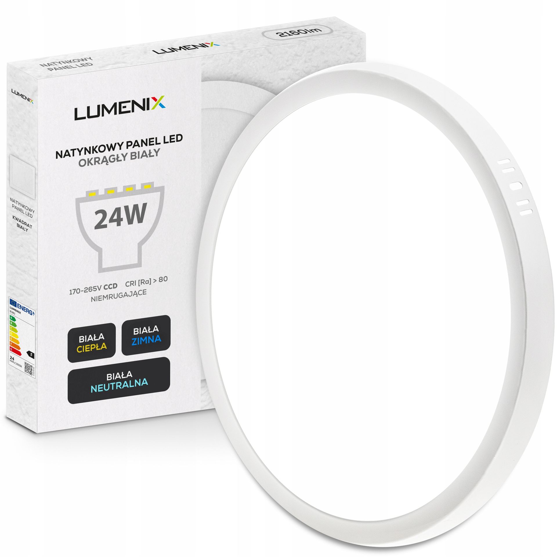 Panel plafon sufitowy Led Natynkowy Okrągły 24W 2160lm Nie mruga CCD Slim