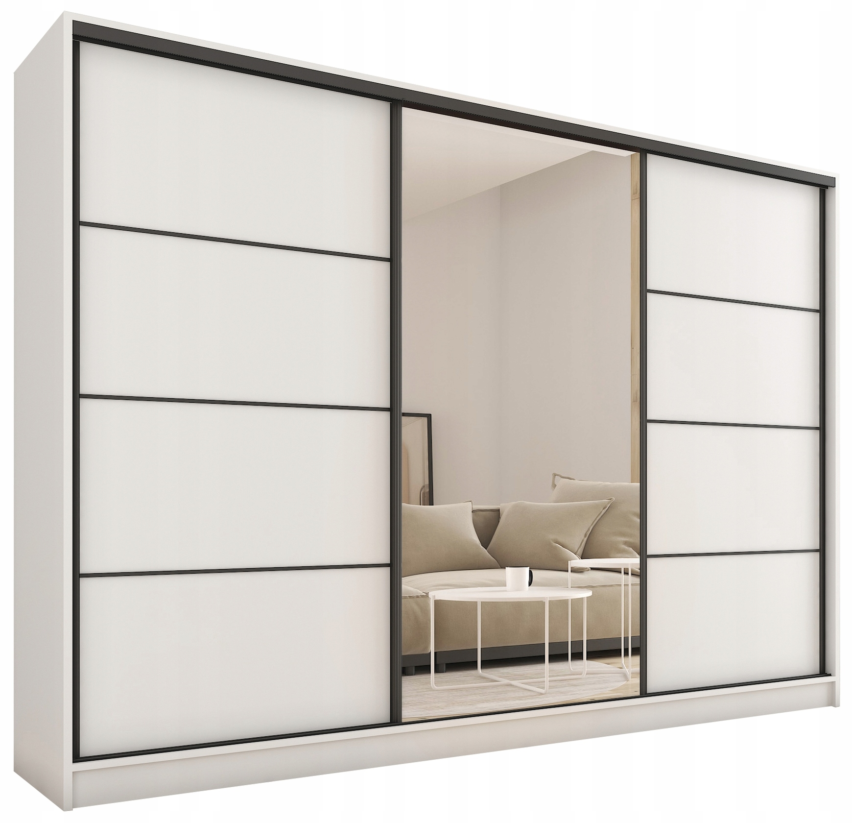 Szafa przesuwna lustro szuflady 250 cm biała Loft