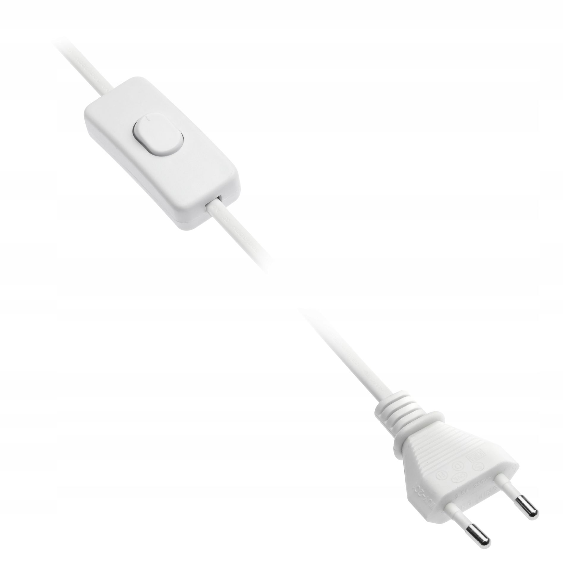 Kabel zasilający z wtyczką i włącznikiem Gtv 2m Biały 2×0,75mm2