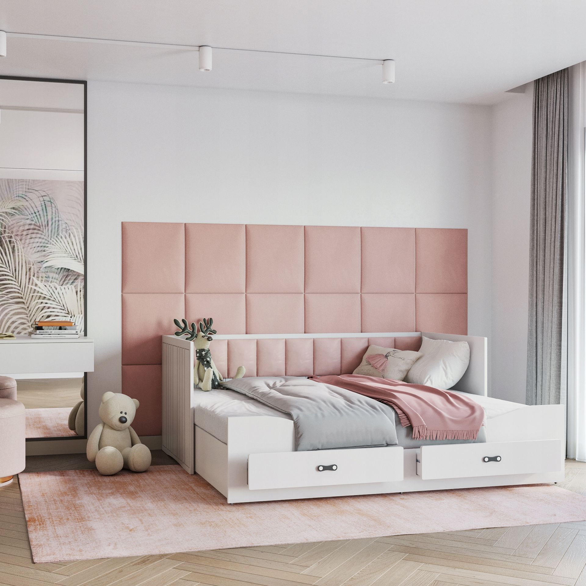 Łóżko tapicerowane rozkładane szuflady Hermes T