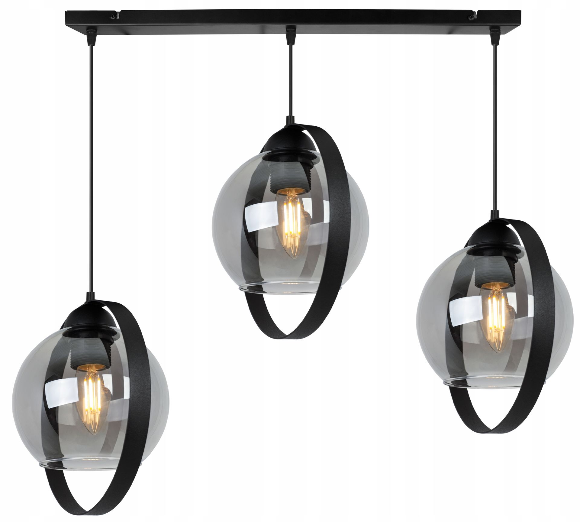 Lampa Sufitowa Wisząca Żyrandol Potrójna Szklany Klosz Pierścienie