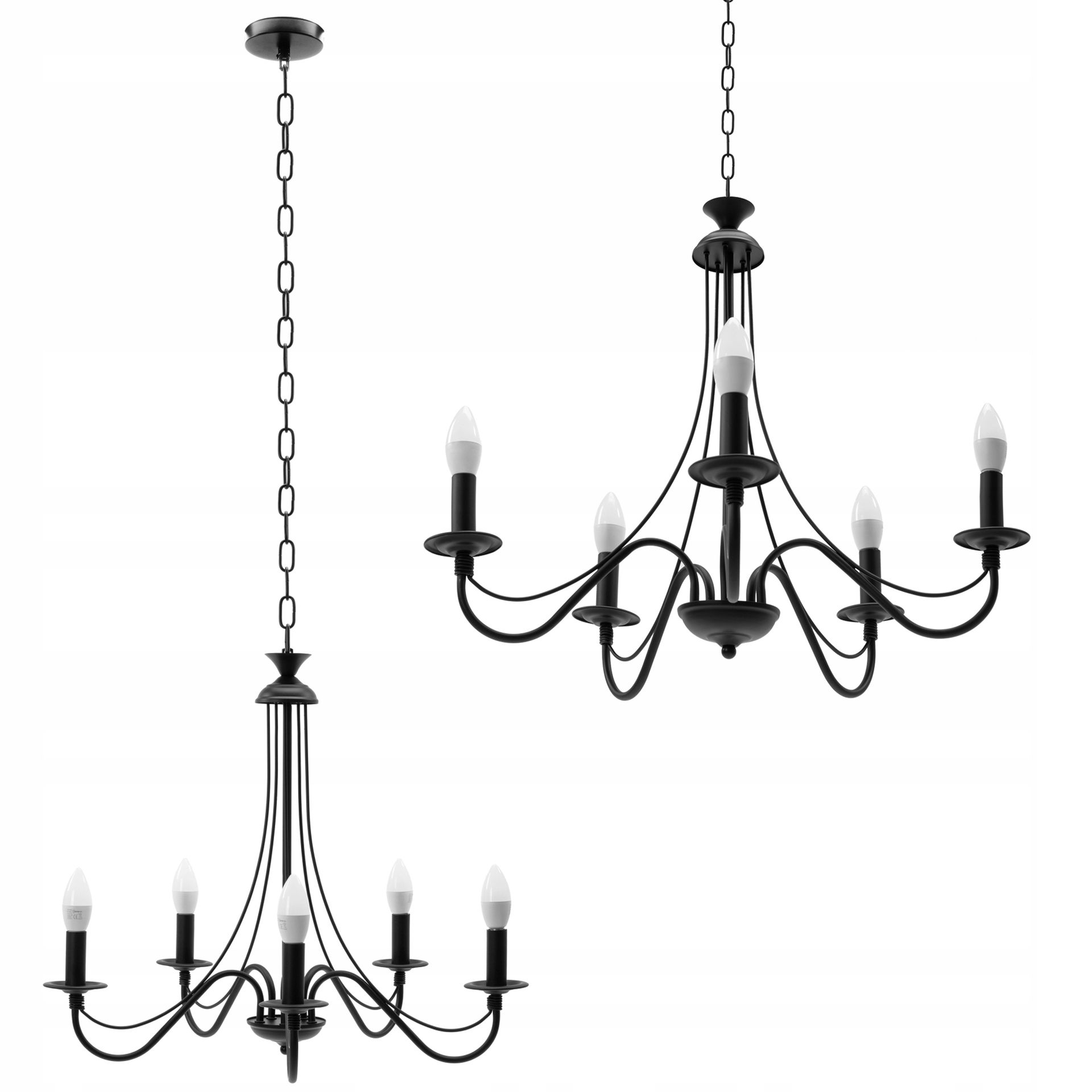 Lampa Sufitowa Wisząca Rustykalna Czarna 5 Świec