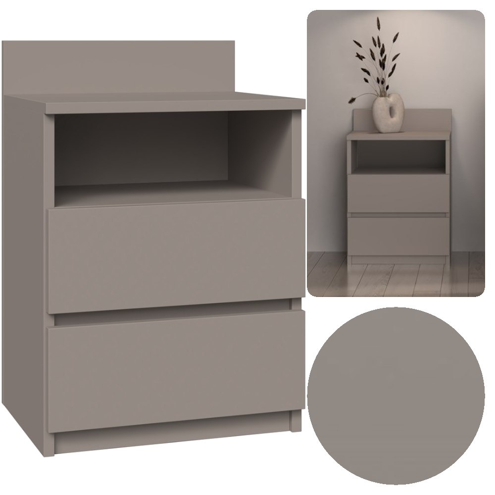 Szafka nocna Stolik Komoda 2 szuflady półka Malwa M1 Glina szara nowoczesna
