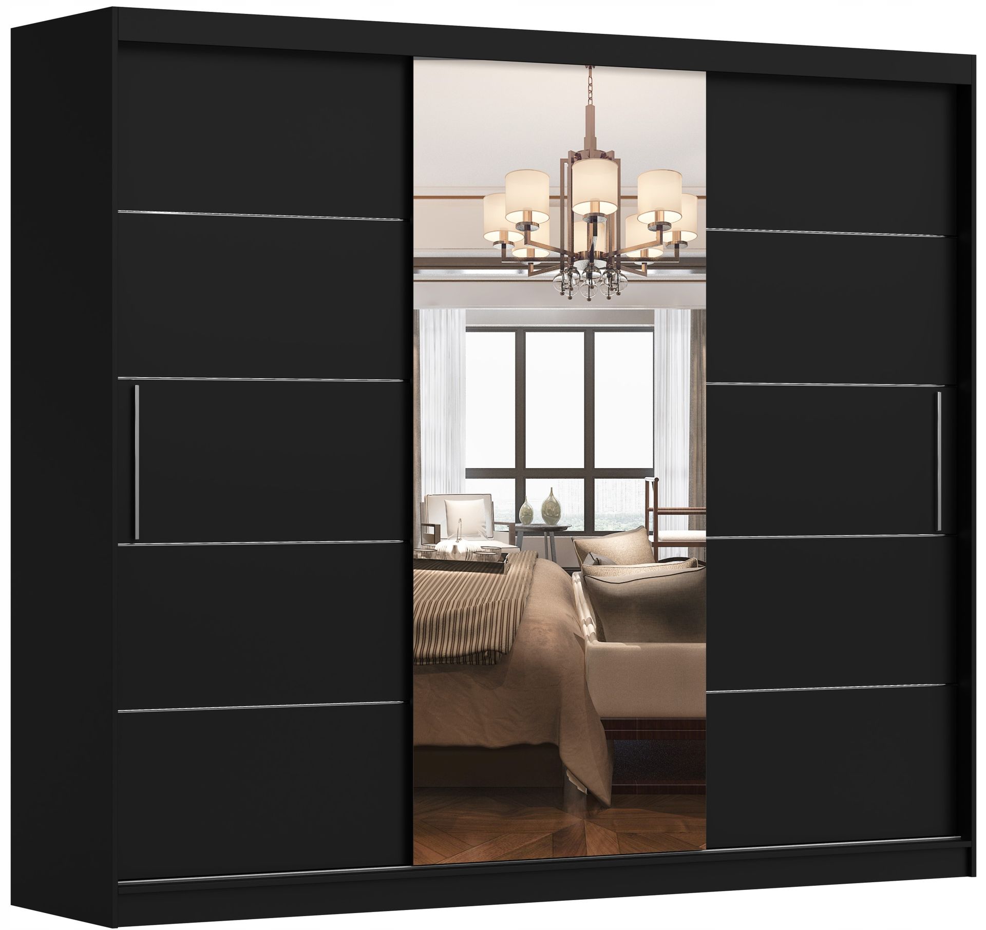 Szafa Przesuwna Alba I 250 z lustrem Duża półki drążek Czarna Producent