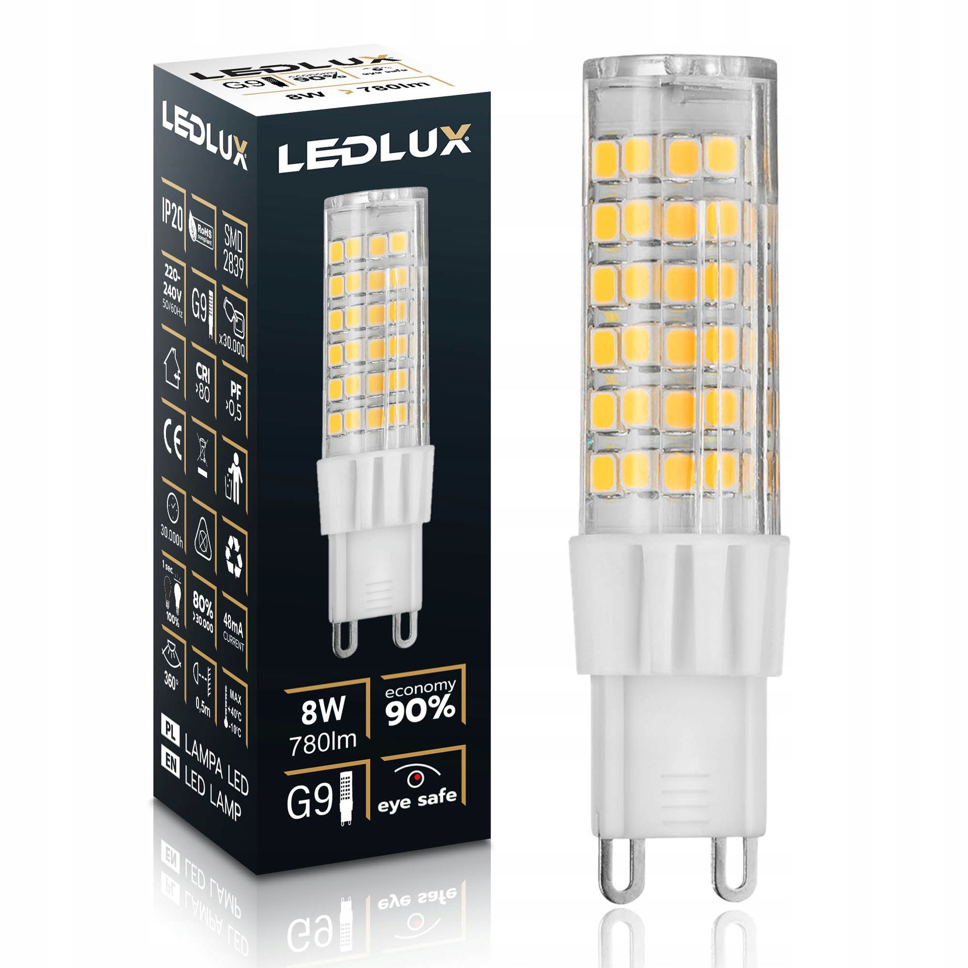 Żarówka Led G9 8W =75W Smd ciepła neutralna zimna Premium Ledlux nie mruga