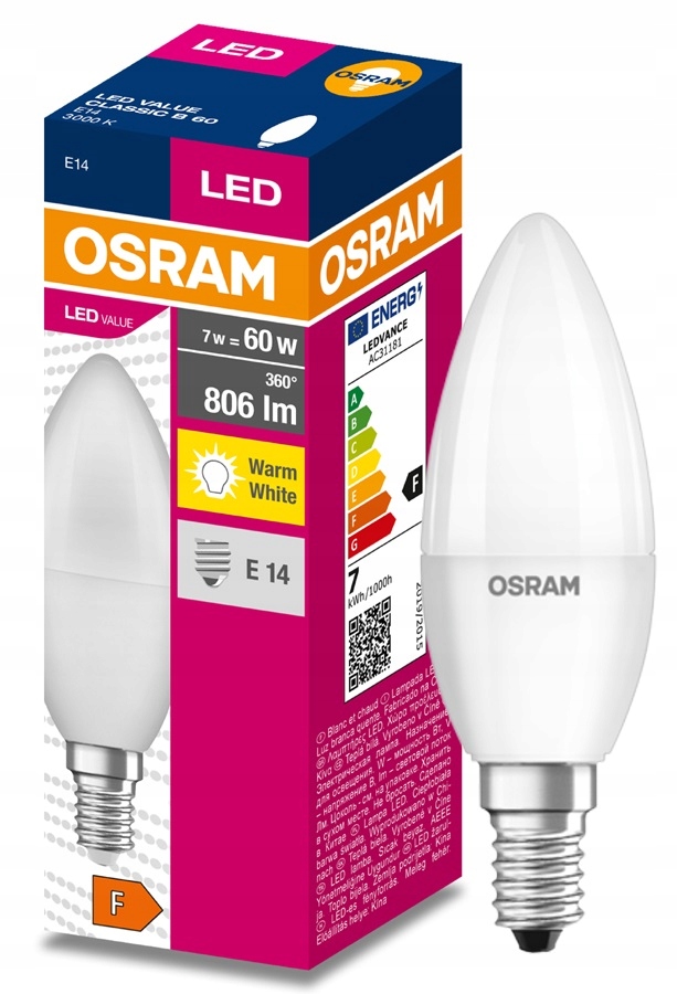 Osram świeczka Led Value 7W 806lm 3000K barwa ciepła biała E14