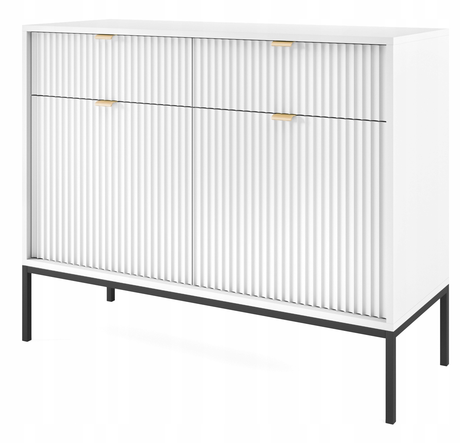 Komoda dwudrzwiowa Vellore 104 cm biała z ryflowanymi frontami i złotymi uc